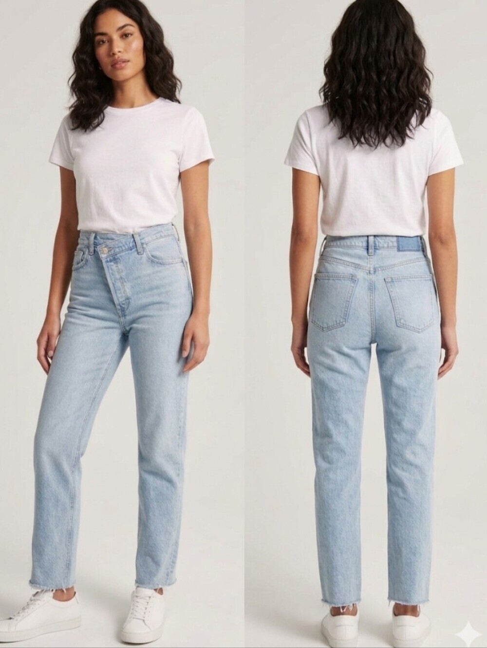 Abercrombie & Fitch Crisscross Waist 90s Straight Jeans Light Wash Raw Hem 27